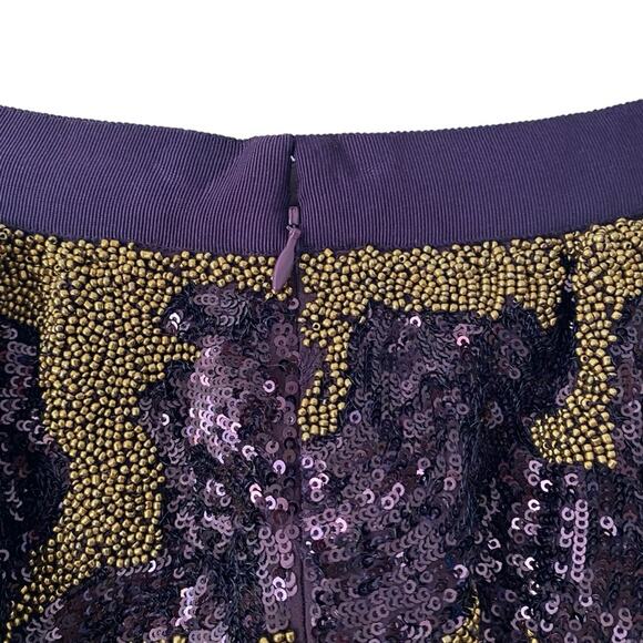 Club Monaco Gold Burgundy Beaded Sequin Mini Skirt size 6 - Picture 5 of 7